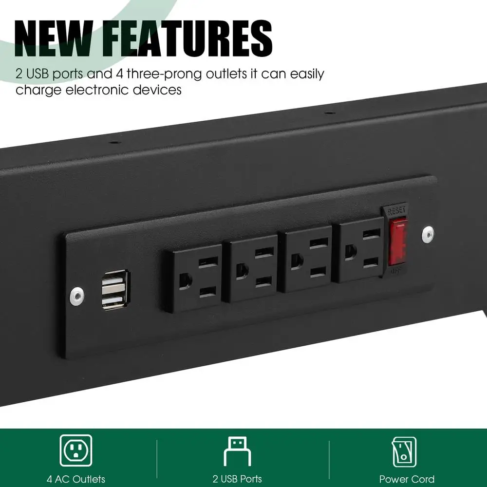 Adjustable Metal Table Legs Set with Power Outlets USB Ports & Floor Protectors Heavy Duty Workbench Frame Home Furniture