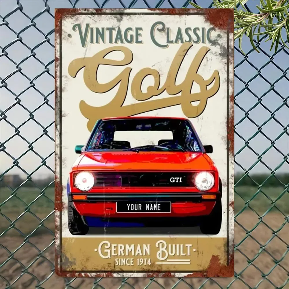 HD Blechschild Vintage Klassisches Golf GTI Retro Metallposter Deutscher Herstellung Wandkunst Deko für Garage Männerhöhle Heimdekoration