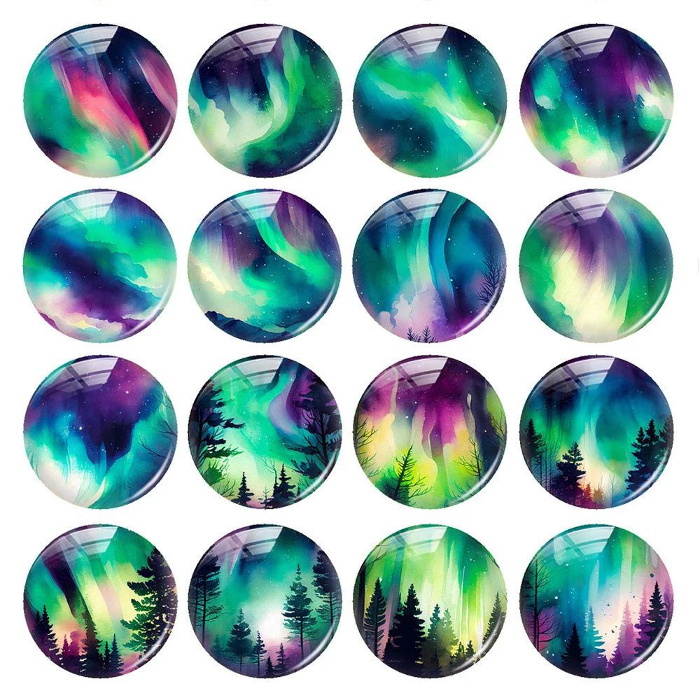 

Handmade Polar Lights Aurora Polaris Photo Glass Cabochon Charms Demo Flat Back Cameo For Diy Jewelry Making Accessories