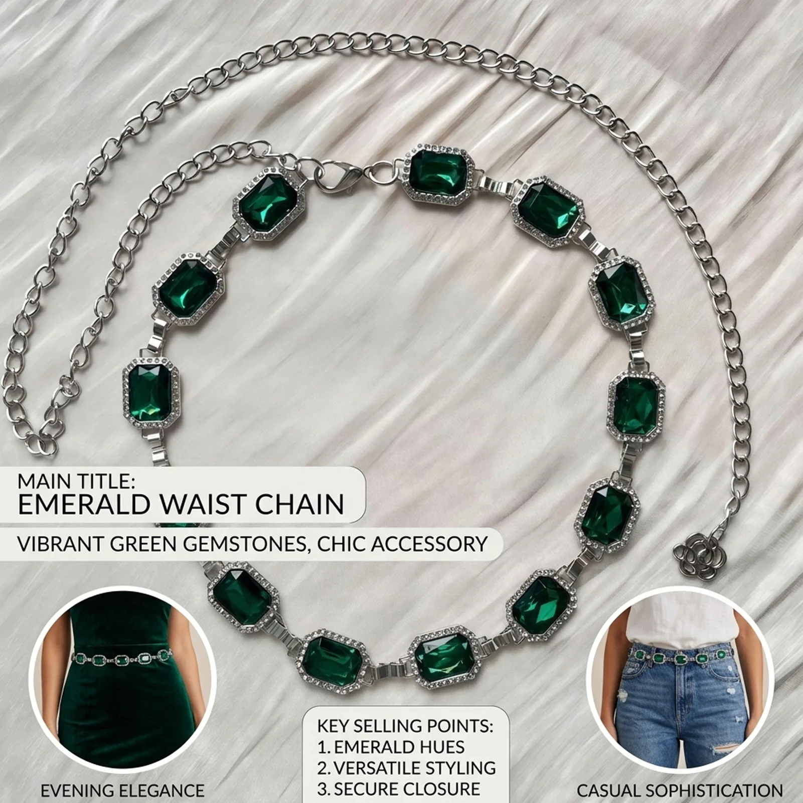 보헤미안 스타일 사각 유리 라인스톤 허리 체인 여성용  - Body Jewelry Rhinestone 리뷰 및 가격