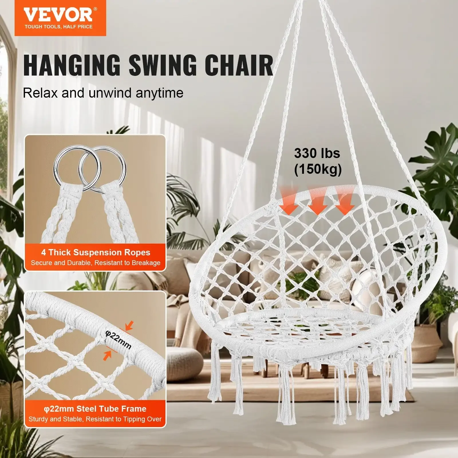 

Hammock Hanging Swinging Chair Macramé Hanging Chair for Indoor Outdoor