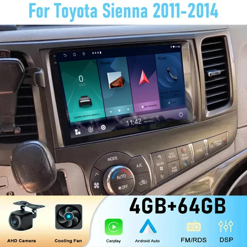 

9'' For Toyota Sienna 2011-2014 4+64GB Car Radio Stereo Wireless Apple Carplay Android 15 Auto GPS Camera Google Map WIFI Head