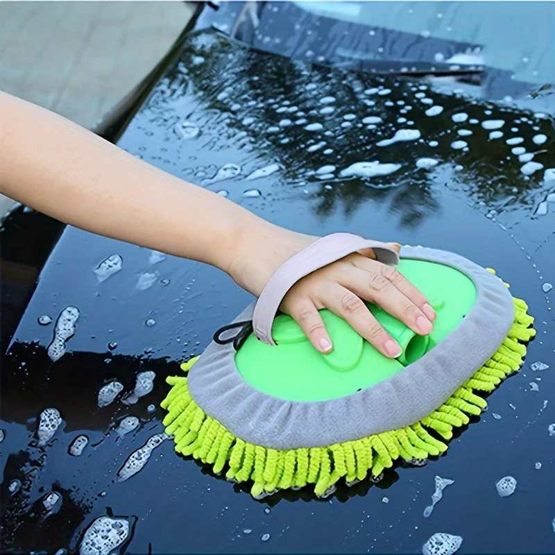 1 Stück Mikrofaser Auto-Waschbürste Mopp-Set, Schwammhandschuh mit Langem Griff Auto-Reinigungszubehör-Set Staubwedel Autowäsche-Werkzeuge – Detail 1