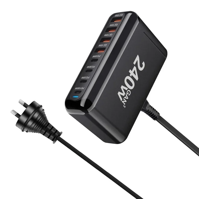 Cargador GaN de escritorio de 8 puertos 240W USB tipo C PD cargador rápido de teléfono móvil USB múltiple para Xiaomi