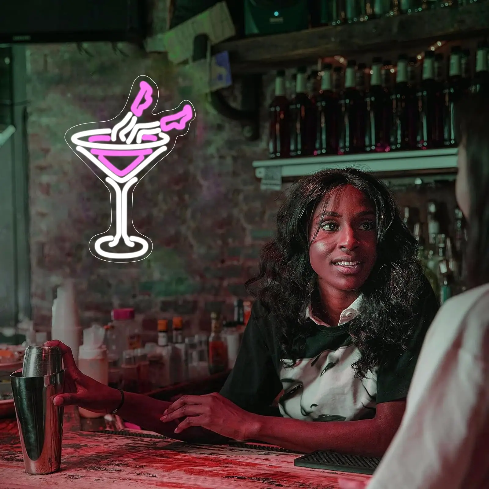 Insegna al neon per cocktail - Alimentazione USB LED dimmerabile |   Decorazione da parete ideale rosa per carrello bar domestico, ristorante sulla spiaggia, grotta uomo, caffetteria e festa