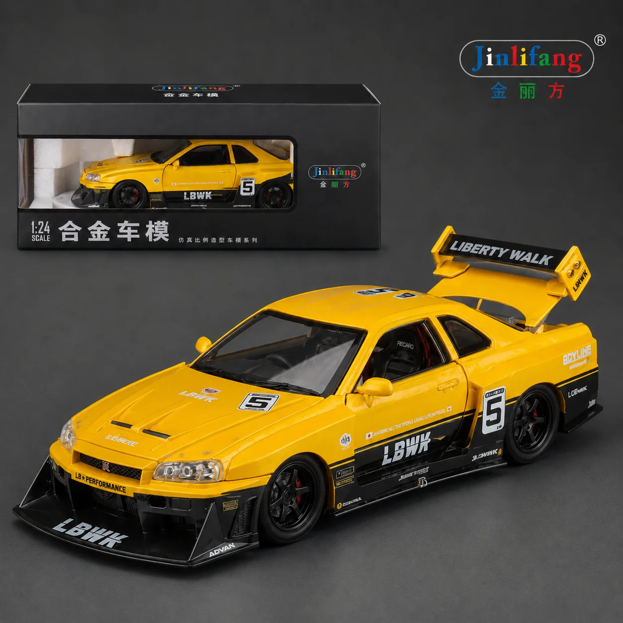 1:24 Nissan Skyline GTR R34 JDM LBWK Racing Car Diecast Metal