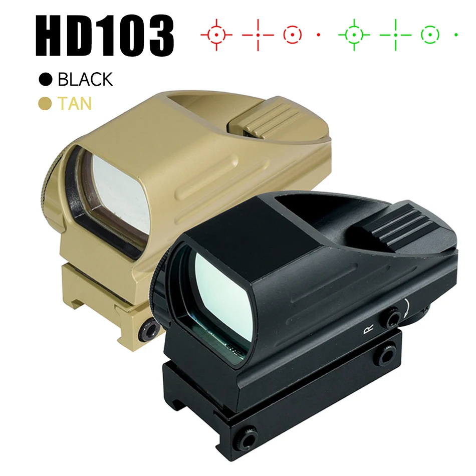 HD103 Green Red Dot Sight 4 Reticle Optics ON & Off Switch Sight  Collimator Optical Riflescope with 20mm Rail Mount