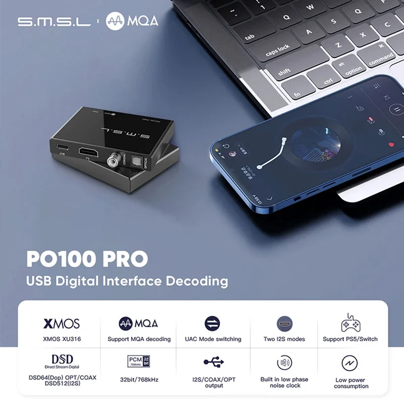 Imagem -02 - Interface Digital Smsl Po100 Pro Usb Decodificação Mqa Xoms Xu316 Dsd64 Coaxial Óptico Dsd512 Saída I2s 32bit 768khz para o Interruptor Ps5