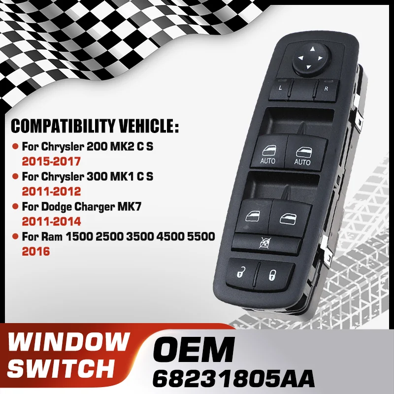 

68231805AA Car Window Lifter Control Switch For Chrysler 200 300 300C Dodge Charger LD Lancia Thema Ram 1500 2500 3500 4500 5500