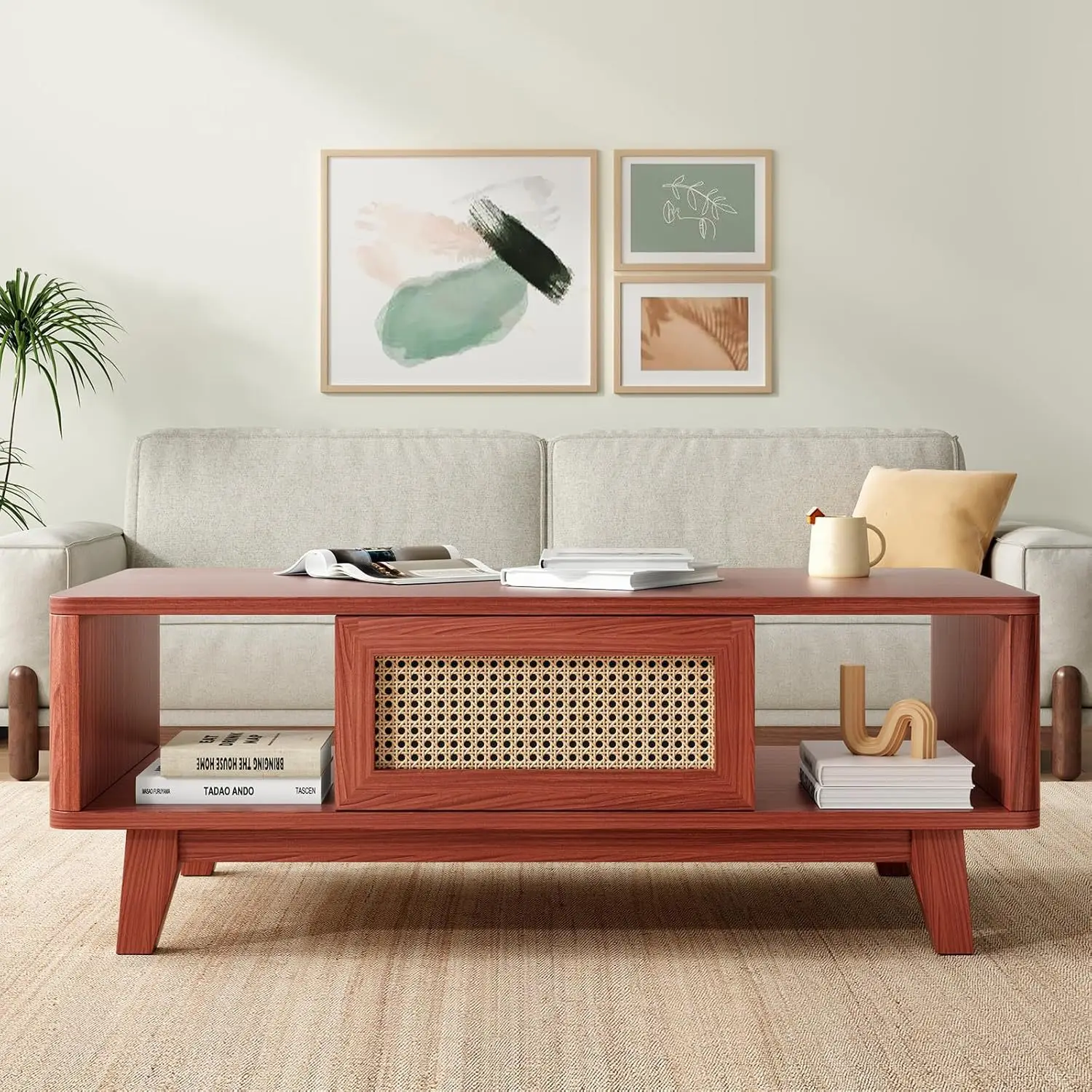 Living Room Table Modern Square Coffee Table Rattan Drawer Medieval Coffee Table with Living Room