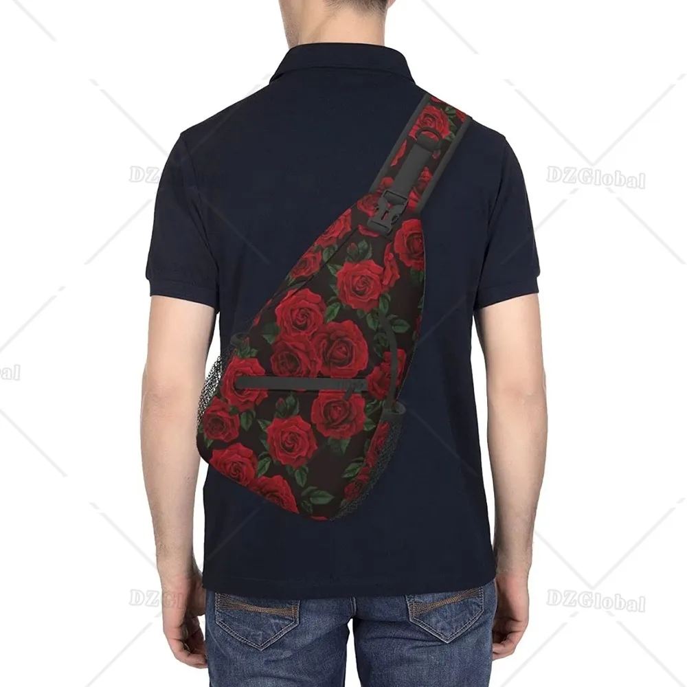 Red Rose Sling Bag for Women Men Crossbody Shoulder Backpack Unisex Chest Bags Water Resistant Travel Hiking Casual Daypack