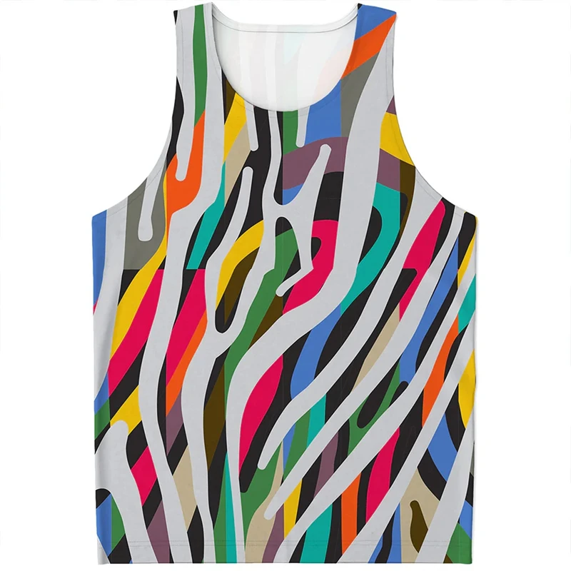 Summer Men Clothing Gym Tank Top Zebra Stripe Pattern 3D Print Harajuku Sleeveless T Shirt Daily Fitness Vest Oversized Singlets