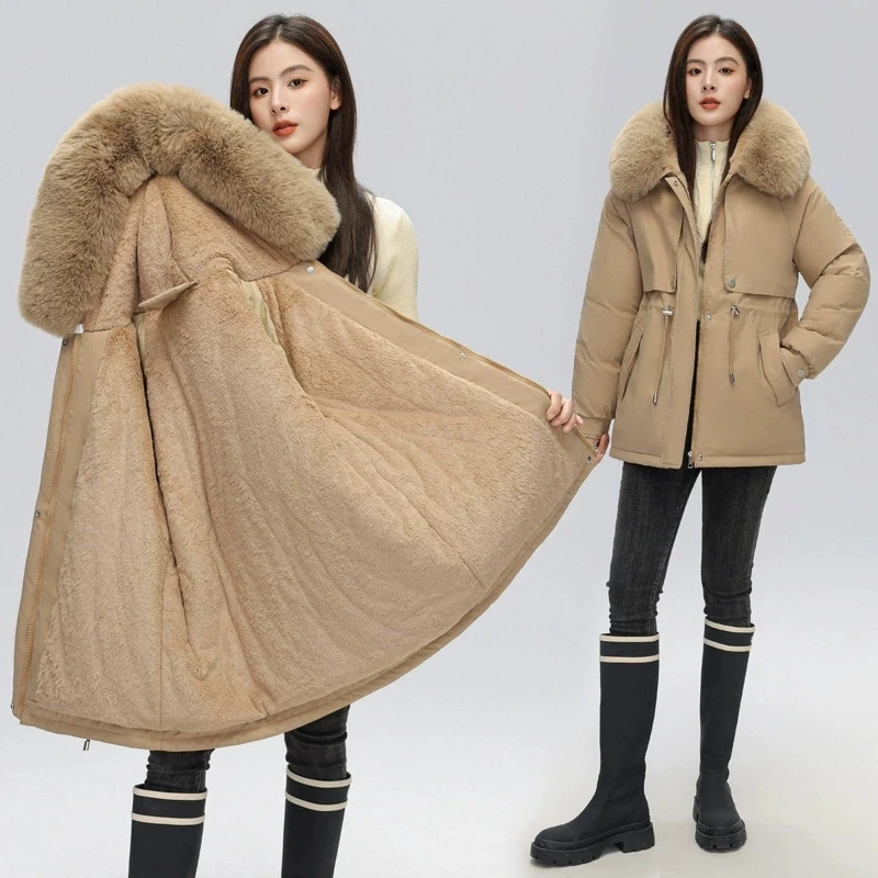 

Winter Coat 2025 New Women's Thick Cotton Jacket Women's Medium Long Korean Version Fur Collar Coat Female Warm Parka Overcoat