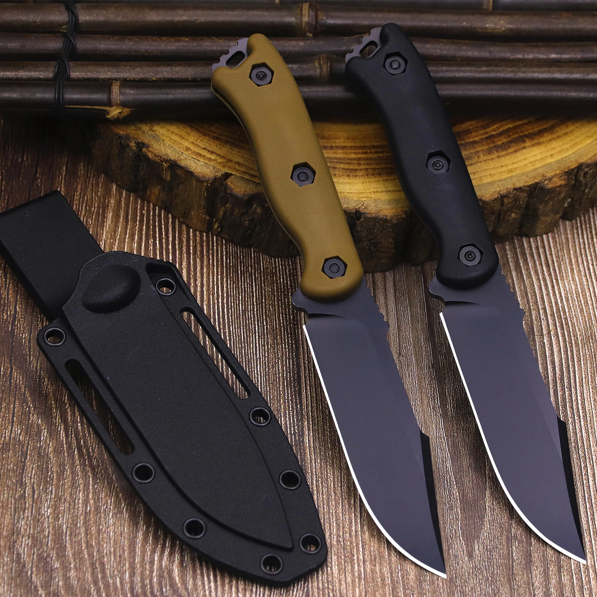 WPKOPYA USA 440C Hunting Full Tang Straight Knife, Jungle survival Knife +k sheath, Camping adventure knife