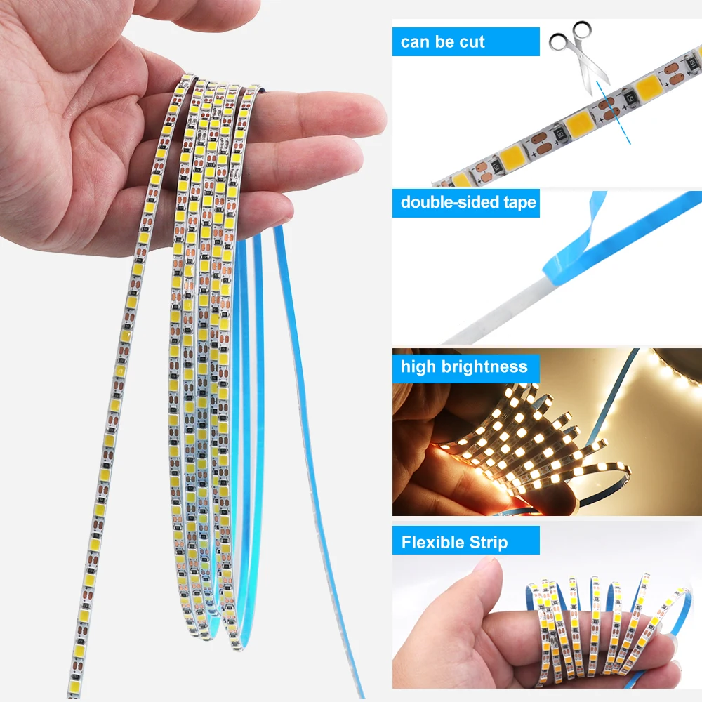 3mm Narrow Width LED Strip Light 5V 2825 120LEDs/m Tape Light Flexible LED Ribbon Backlight Lamp Home Decor Red Blue Pink 0.5-5M