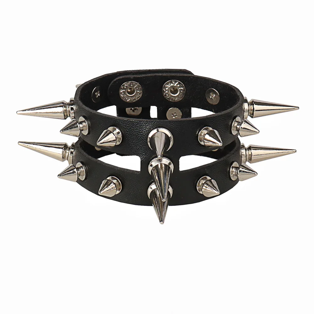 Punk Bracelets PU Leather Studded Bracelet Adjustable Goth Cuff Bracelet Gothic Rivet Buckle Wristband for Men Women Emo Jewelry