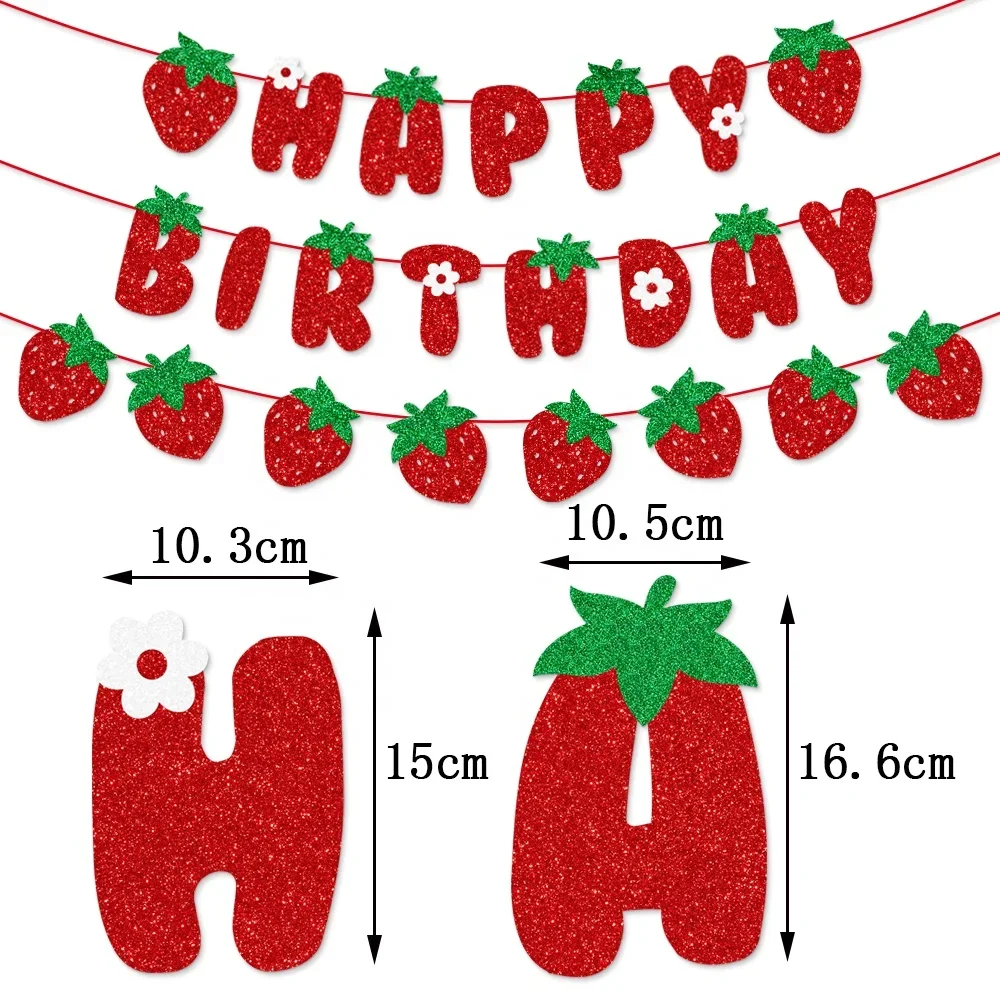 

Strawberry Banner Birthday Party Decorations Happy Birthday Banner For Sweet Fruits Themed Party Supplies Strawberry Paper Card