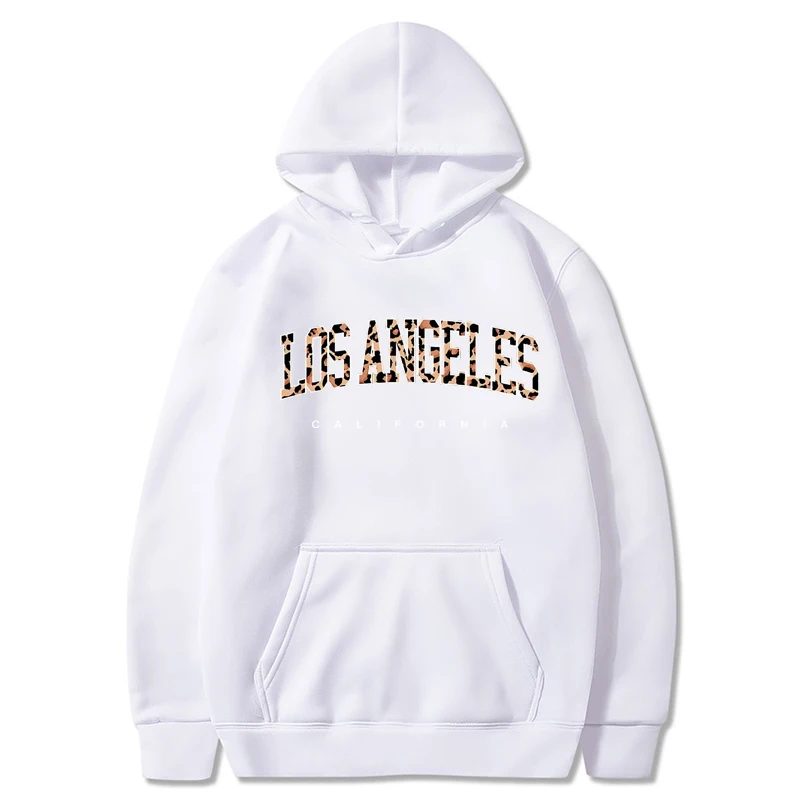 

Los Angeles, California Usa City Leopard Womens Hoody Fashion Crewneck Clothing Streetwear Soft Crewneck Female Hoodie