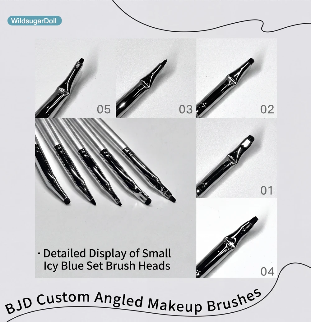 Folded Tip Detail Brushes for BJD Blythe Doll, Mohair Coloring & Face-up Makeup Painting Brushes, Doll Customization Hobby Tools