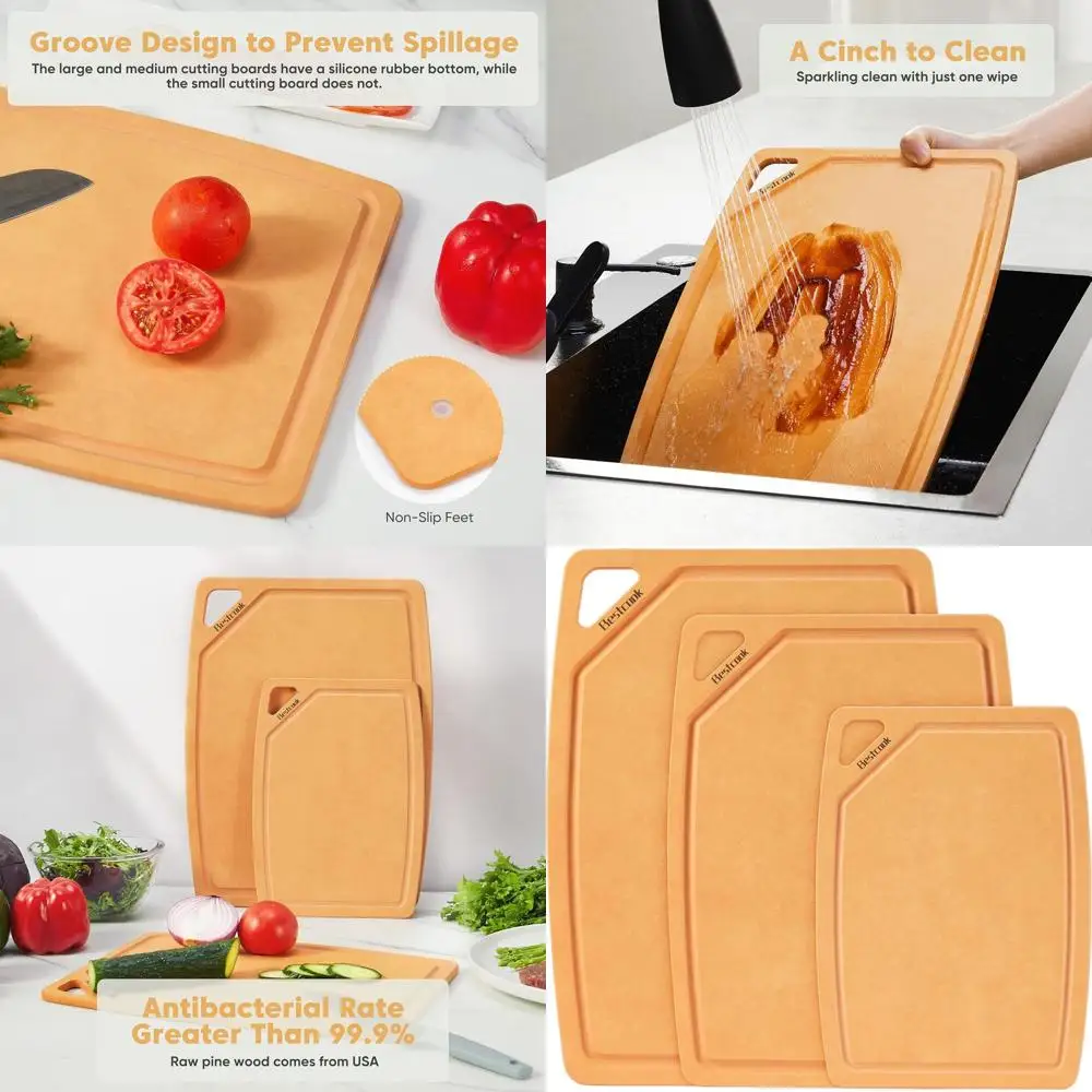 

Set of 3 Wood Fiber Composite Chopping Boards with Juice Groove, Dishwasher Safe, Non-Toxic, BPA-Free, Non-Porous, Non-Slip, Dur