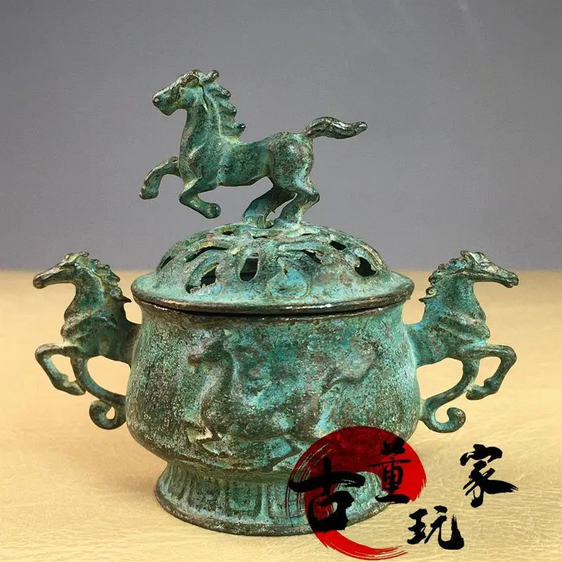 Bronze green rust five horses aromatherapy burner success to attract wealth incense burner bronze ware