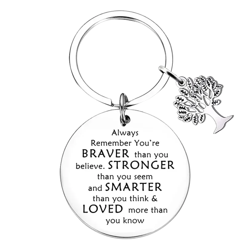 Son Daughter School Gifts Keychain Pendant Always Remember You Are Braver Key Chains Inspirational Gifts