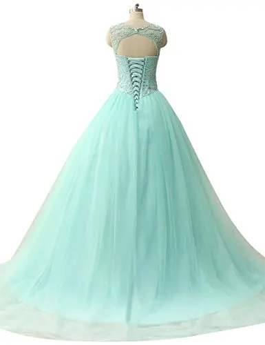 ANGELSBRIDEP-corpiño con cuentas de cristal para quinceañera, vestidos de longitud completa, tul Puffly, color verde menta, 15 años