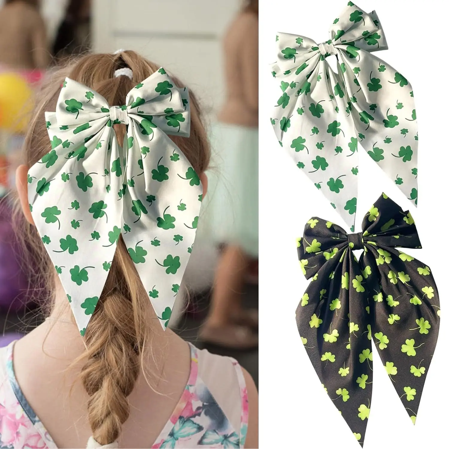 Women's Hair Clips Green Clover flower Bow Sweet Cute Elegant Fashionable Verstaile Hair Pin Personalized Hair Accessories Girls