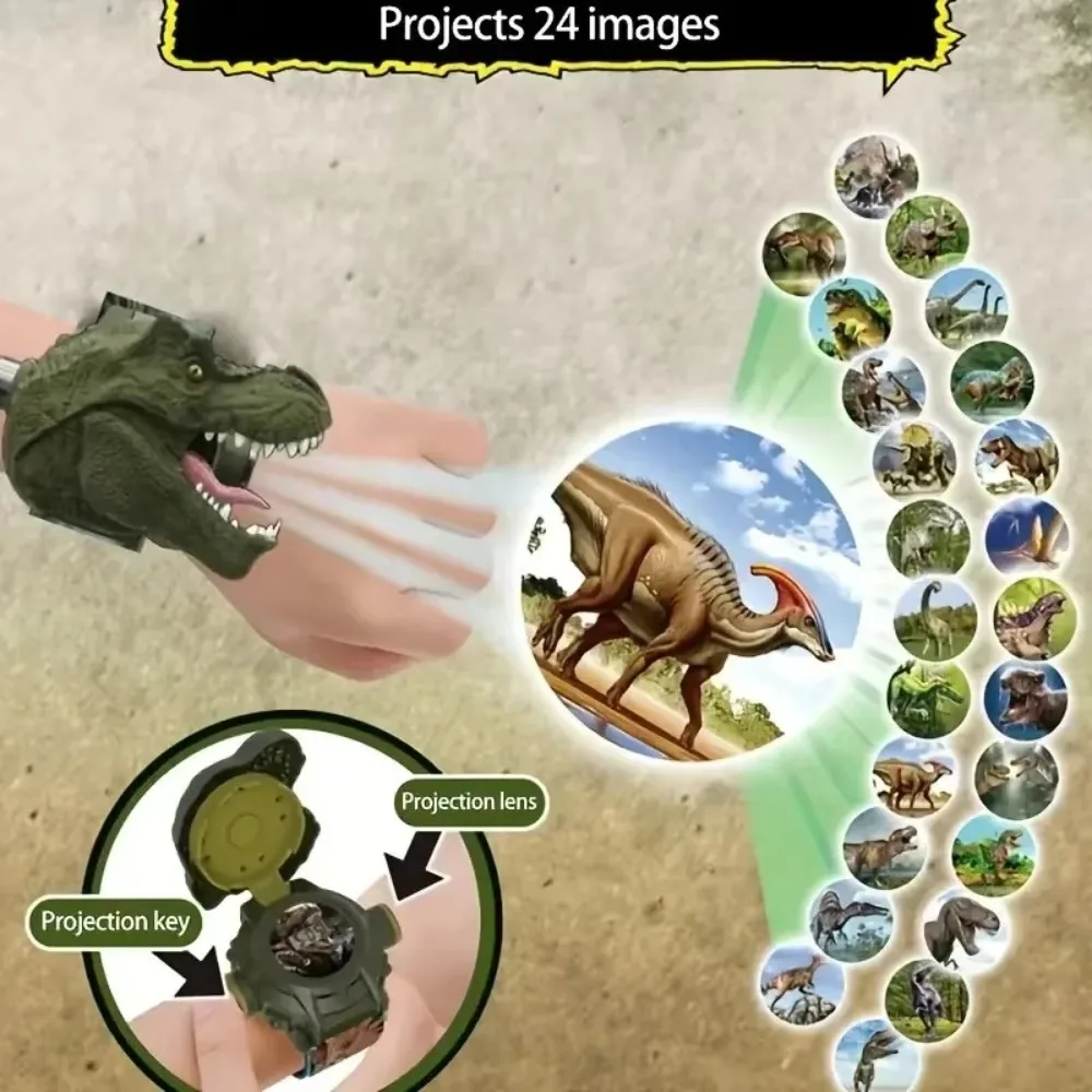 Creative 3D Dinosaur Cartoon Toy Watches 24 Projection Flip Children's Watches Luminous Digital Clock Electronic Watch Kids Toy