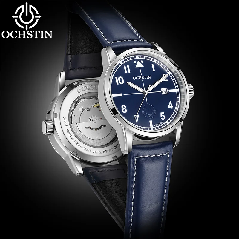 OCHSTIN Man steady self-winding mechanical movement Watches Men's supple textured leather band Commander men wristwatch