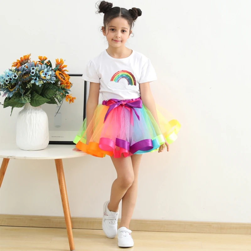 Bambini Mini gonne di Tulle Party Dance Tutu gonna neonata gonne principessa Bowknot Pettiskirt arcobaleno ragazze abbigliamento per bambini