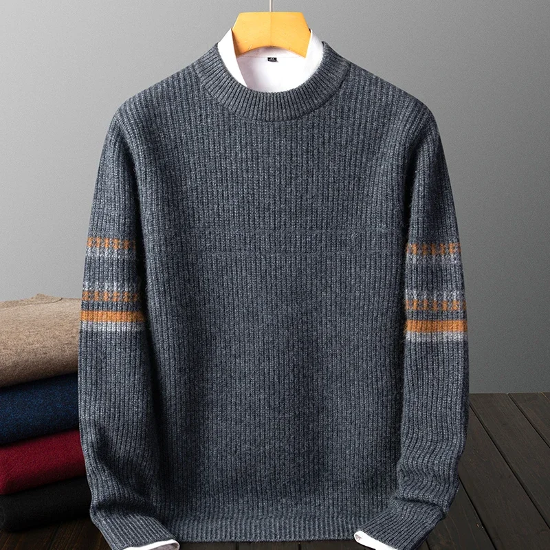 

Cashmere sweater men's sweater 100% pure cashmere light luxury pullover sweater leisure round neck thickened in winter.