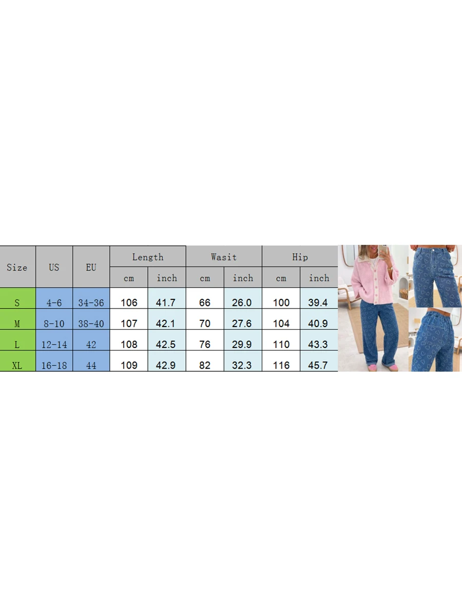 Pantalon en Denim à Motif de Cœur pour Femme, Jean Taille Haute, Décontracté, Bleu, Slim, Jambe Droite, avec Poches, 2025