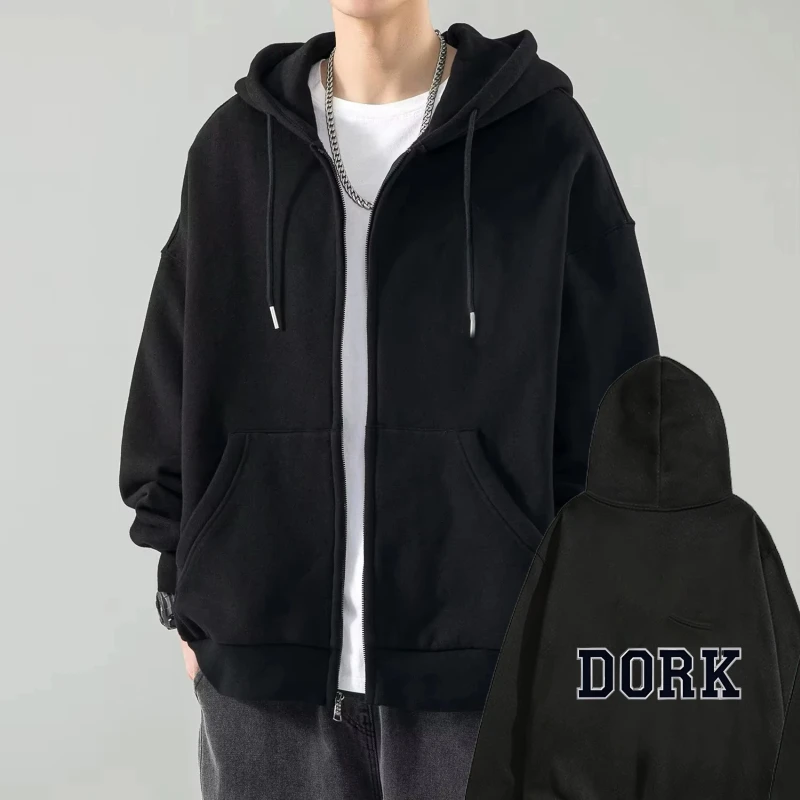 

Men's Hooded Jacket Black DORK Printed Letter Streetwear Casual Hoodie for Daily Wear and Outdoors