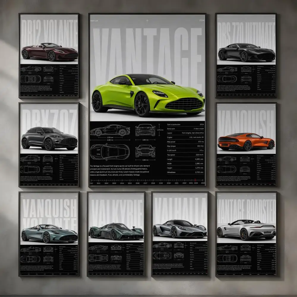 Supercar A-Aston Martin-N Poster Vintage Self Adhesive PP Wall Art for Living Room Bar Bedroom Home Decor Gift