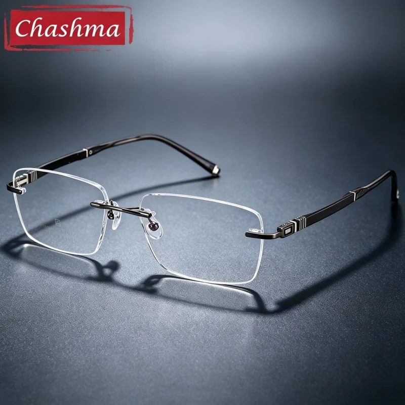 

Chashma Prescription Glasses Men Rimless Stainless Steel Optical Gafas Eyeglasses Frames Designer for Recipe Eyewear Spectacles