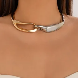 DIEZI Vintage Multicolor Metal Choker Necklace Bangles For Women Punk Geometric Gold Silver Color 2024 New Hip Hop Jewelry Set