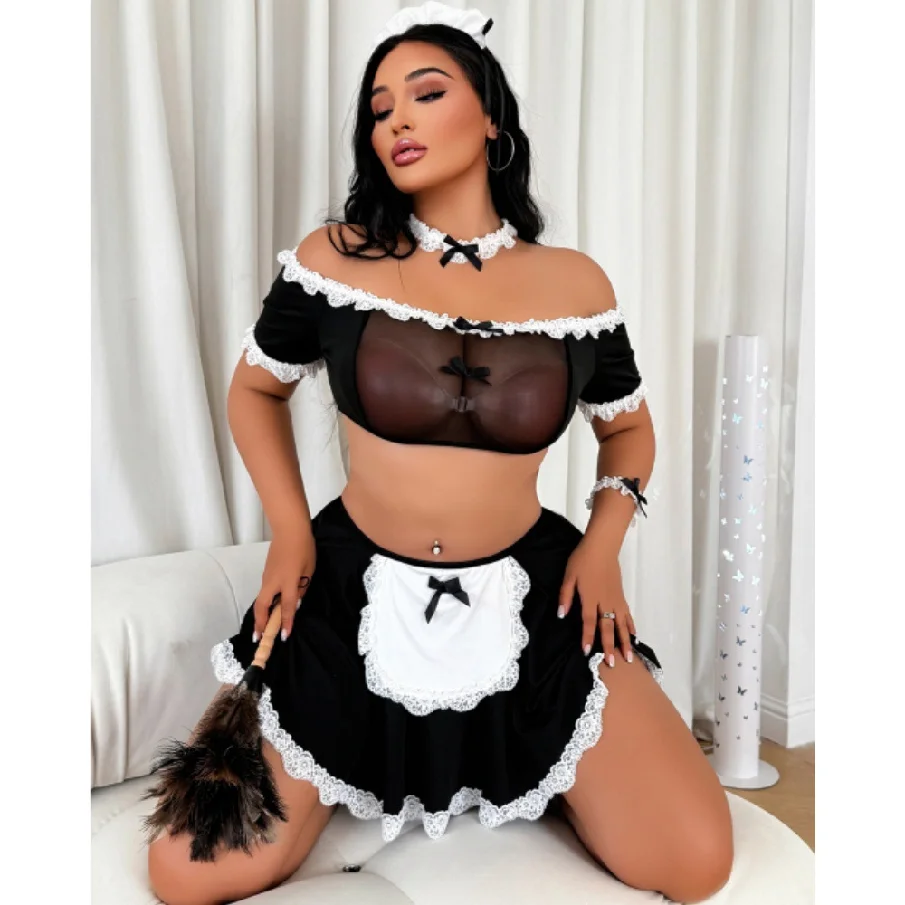 Sexy plus Size Maid Costume Sweet Role Play Suit Tutu Skirt Hot Sale Adult Women's Cosplay Party Wear