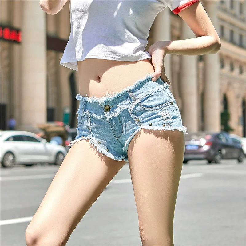 Slimming Skinny Denim Hot Pants - Vintage Wash Ultra Low-Rise Distressed Y2K Sexy Shorts for Baddie Street Style
