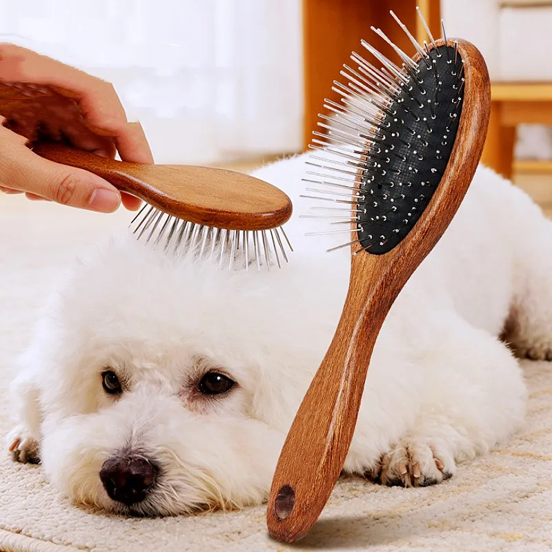 

Dog Comb Solid Wood Dogs Brush Comb No Hurt Cat Combs Wooden Dog Grooming Brush Comfortable Handle Pet Hair Remover Pet Supplies