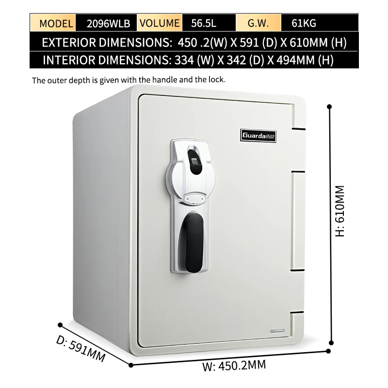 White color Home safety and security Fingerprint file cabinet tresor Fire resistant Safe Box for sales (2096WLB)