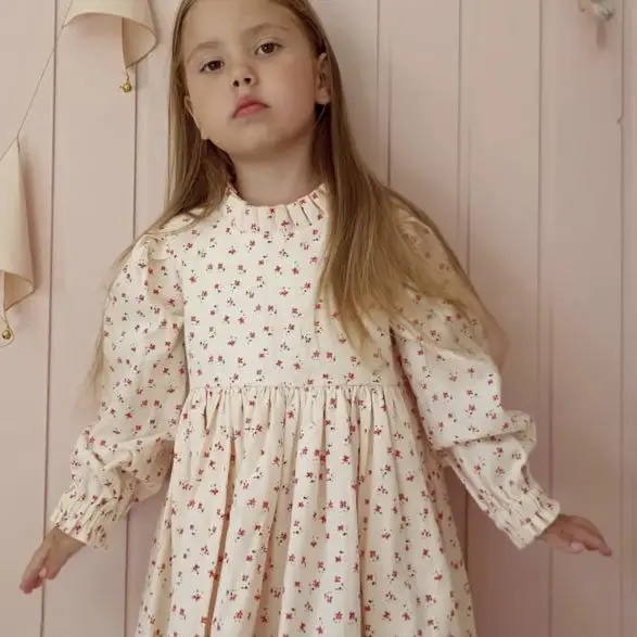 

2024 European and American Spring and Autumn Girls Pure Cotton British Casual A-word Dress Floral Children's Dress