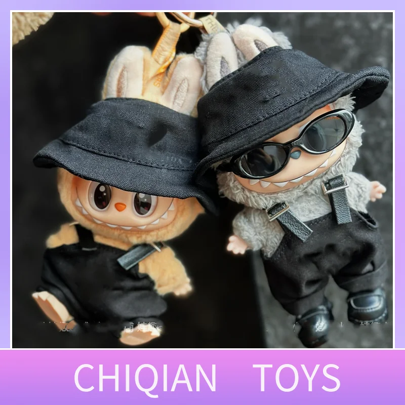 

Hot selling 17cm Labb Baby Clothes No Dolls Black Fisherman Hat Strap Pants Cool Handsome Baby Clothes