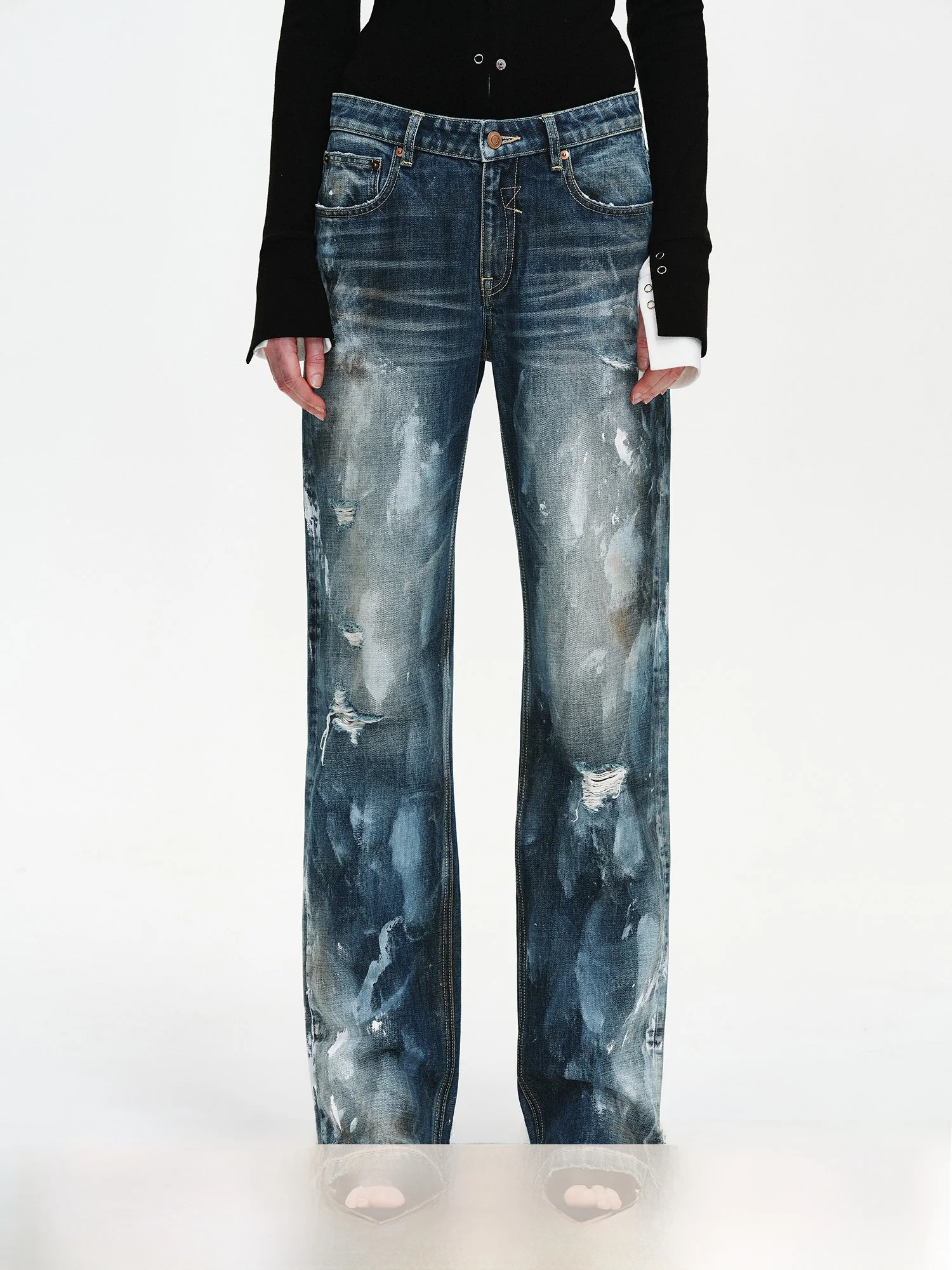 

Fuzhen Handmade Washed Vintage Yellow Film Cotton Straight Leg Jeans mid Low Waist Heavyweight Casual Ladies Jeans