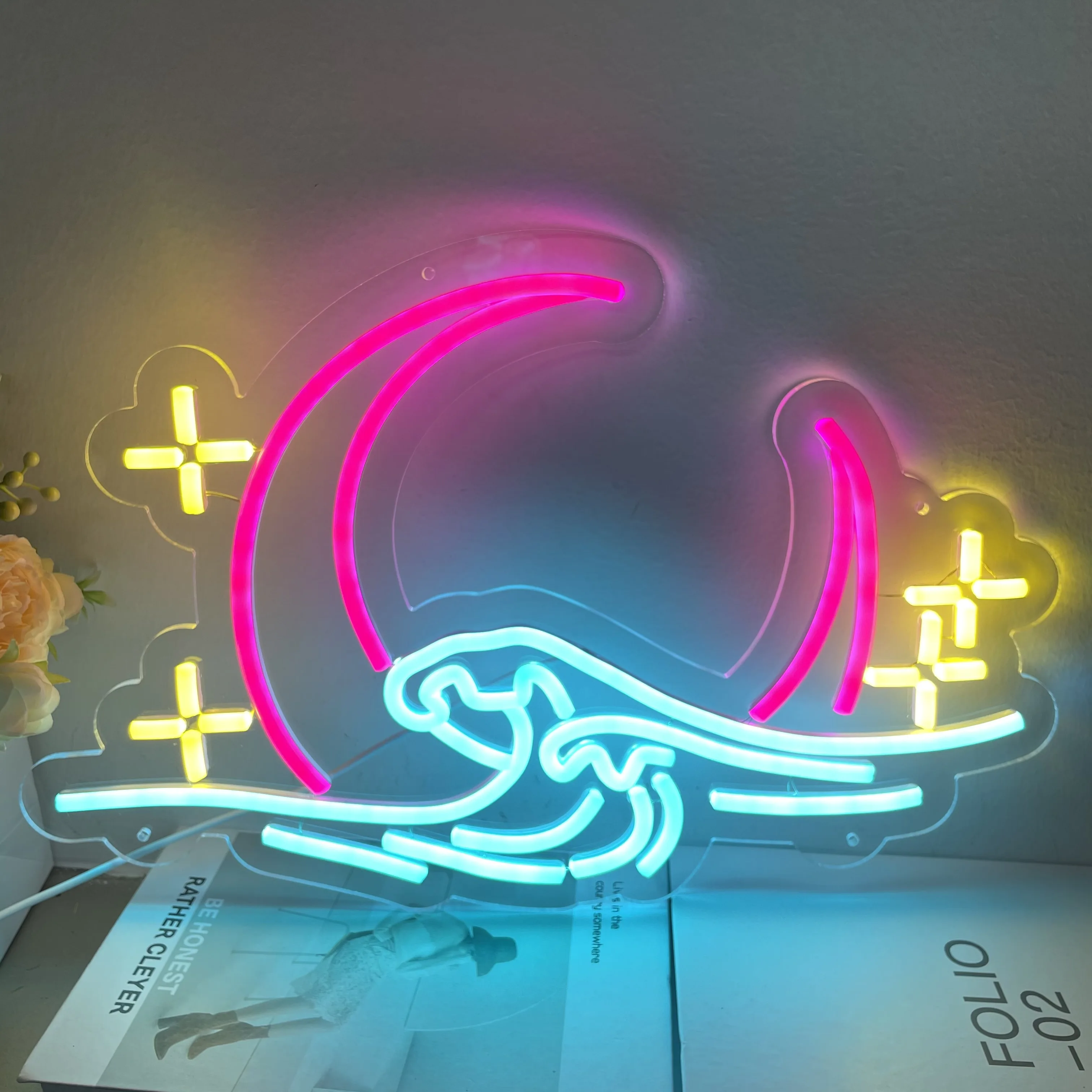 Wave Moon Neon Sign Custom Wave Ocean Neon Signs Art Led light Wall Decor Gaming Room Bar Bedroom Wedding Atmosphere Art Neon
