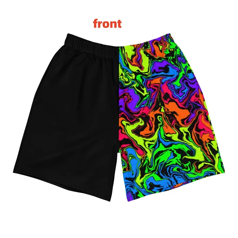 2026 Y2K Dopamine Fluorescent Dyeing Color Blocked Beach Shorts Asymmetric Design Sweet Cool Children Adult Couple Casual Shorts