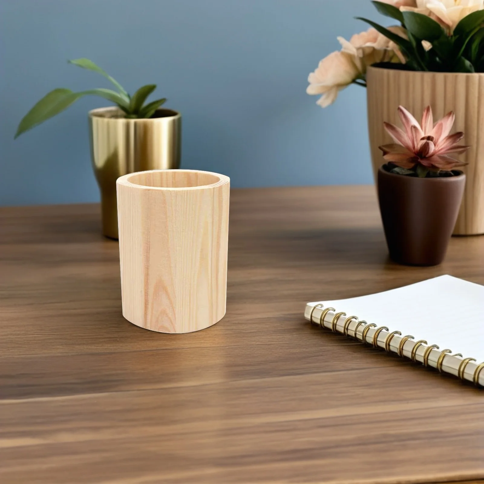 

Wooden Pen Holder for Desk Organizer Stationery Pencil Pot Makeup Tools Container Portable Brush Holder Mini Flowerpot 2pcs