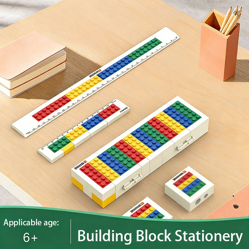 

Building Block Rule Pencil Box Stationery Small Drill Pen Knife Particle Bricks Sharpener Pocket Mounted Text Toy for Kids Gift
