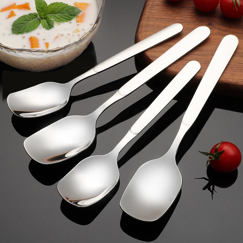 316 Stainless Steel Soup Ladles Dining Spoon Household Tablespoons Multifunctional Square-headed Scoop for Ice Cream Dessert