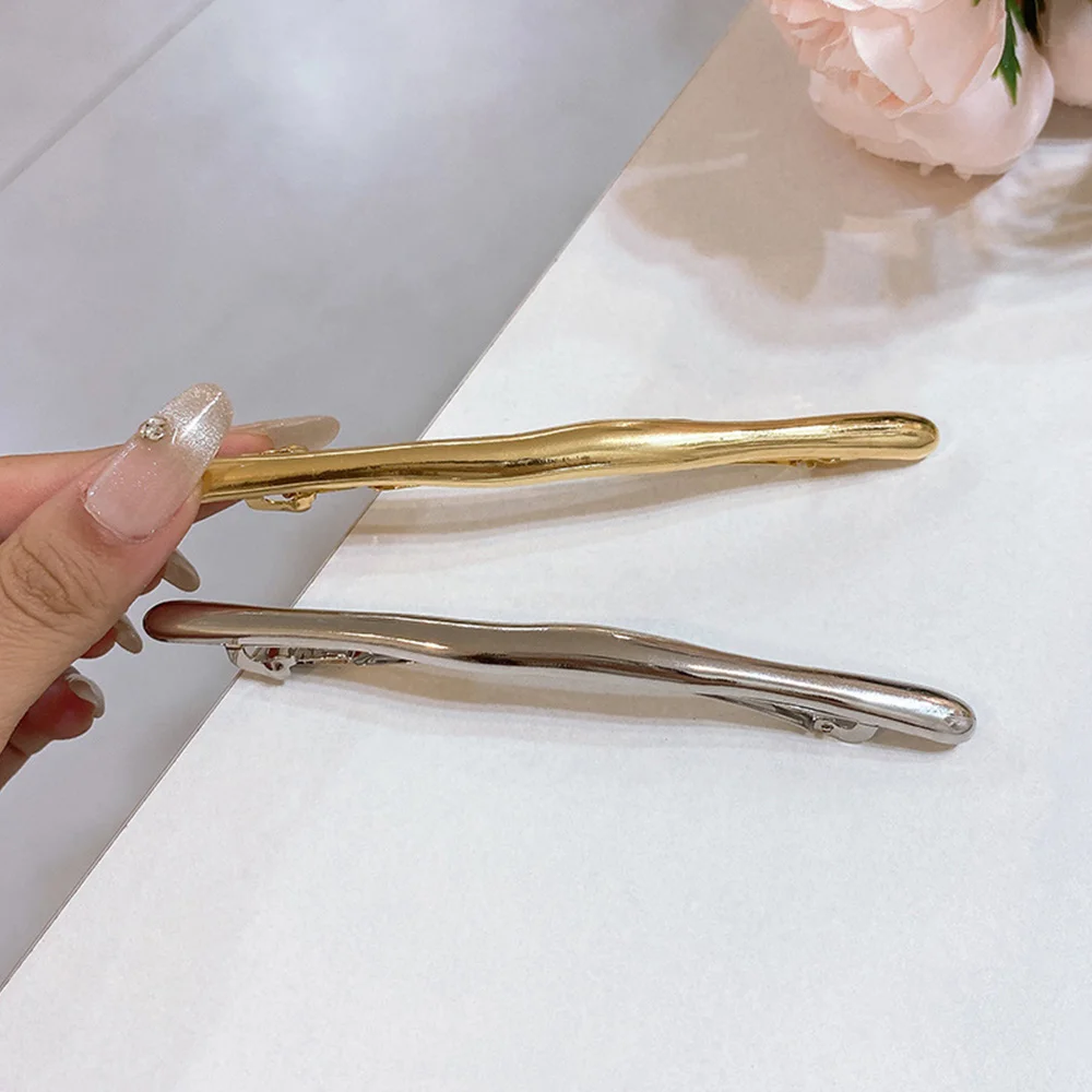 11cm One Word Hairpin Women Metal Golden Strip Long Barrettes Hair Clips Vintage Hairpins Automatic Smooth Spring Clip Hairgrip